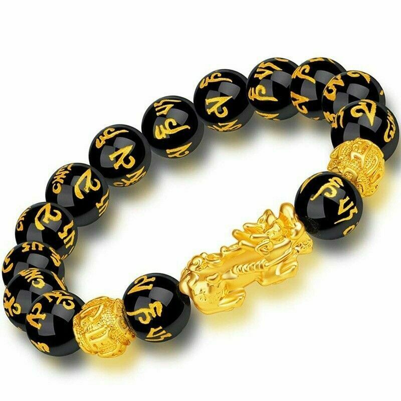 Black Obsidian Feng Shui Pi Xiu Bracelet Beads Attract Good Luck Wealth