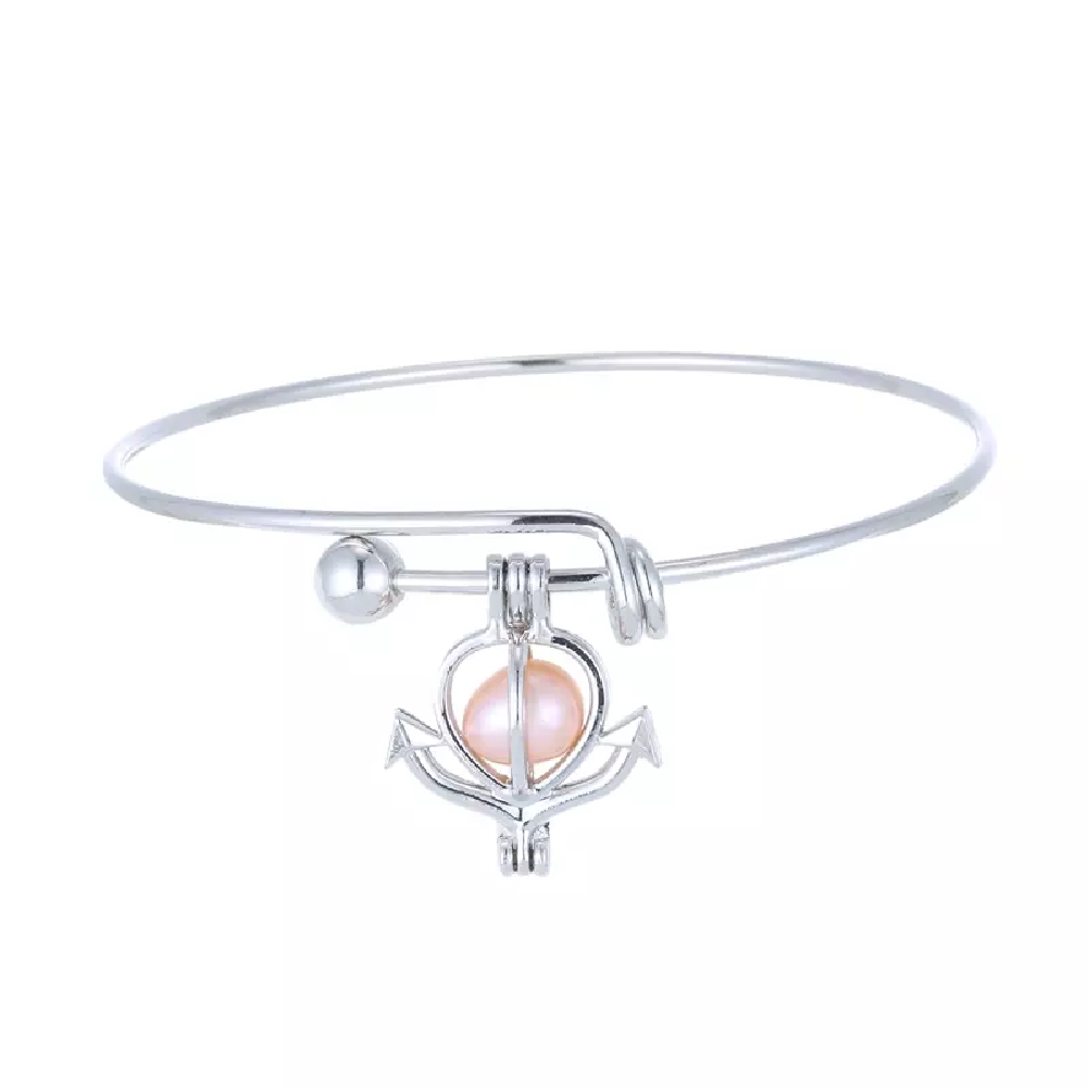 Cage Pendant Bangle Bracelets With With Oyster Pearl- 1x w/Random Color and Design