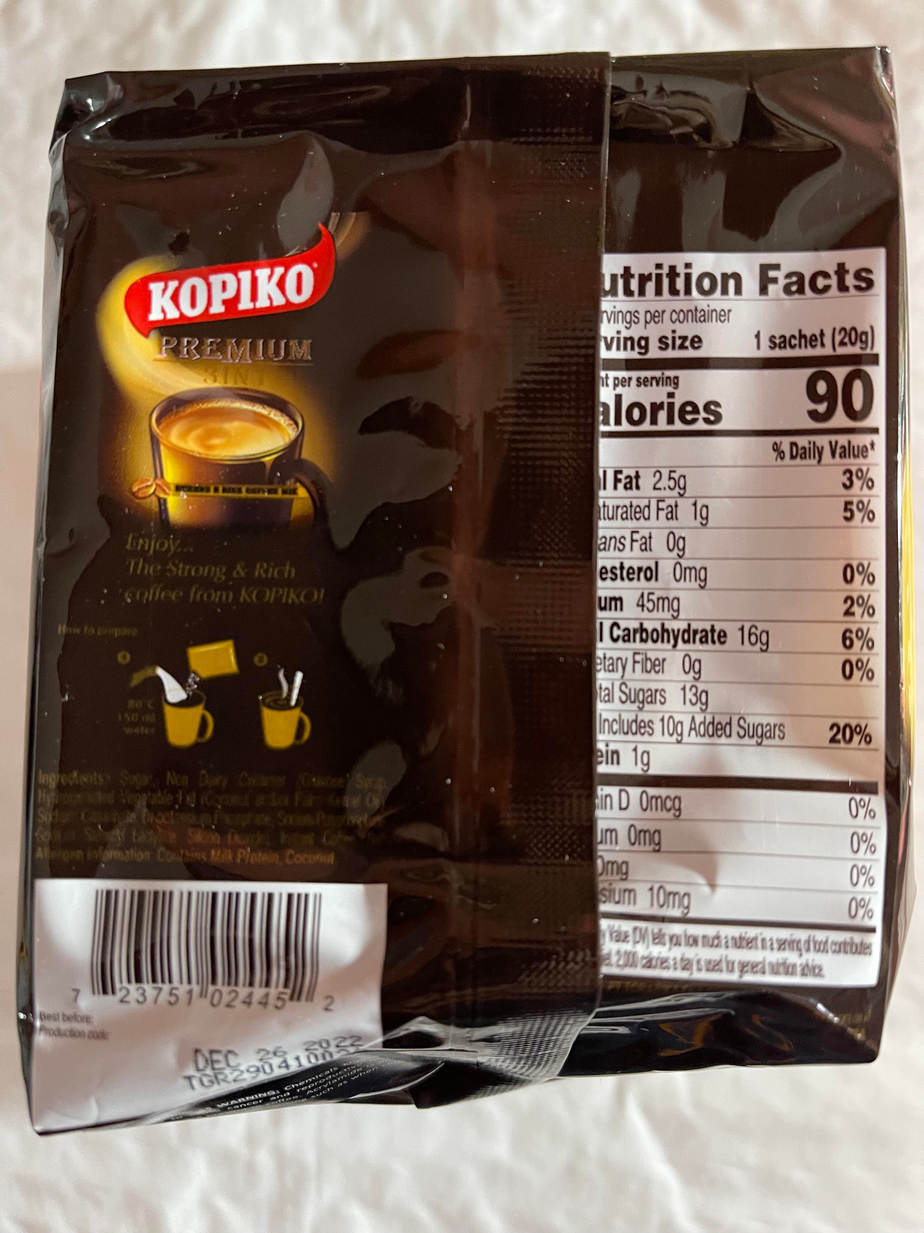 KOPIKO PREMIUM - 3 in 1 STRONG & RICH INSTANT COFFEE MIX - 10 Sachets (7.1 oz)