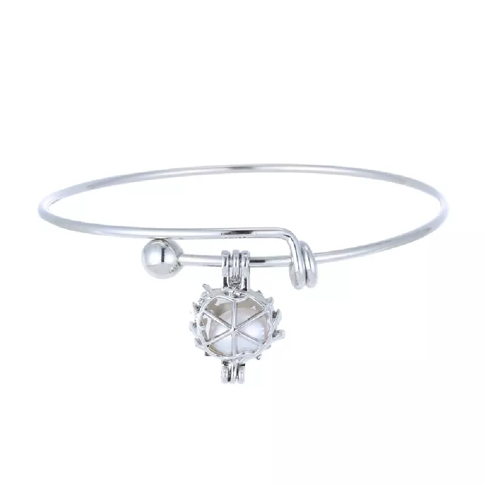 Cage Pendant Bangle Bracelets With With Oyster Pearl- 1x w/Random Color and Design