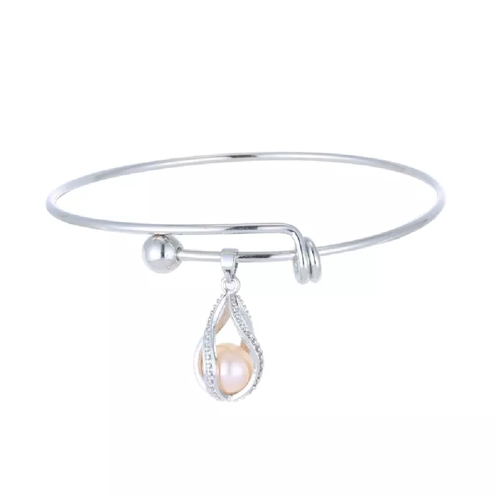 Cage Pendant Bangle Bracelets With With Oyster Pearl- 1x w/Random Color and Design