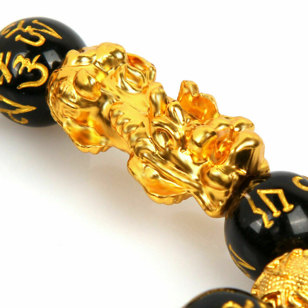 Black Obsidian Feng Shui Pi Xiu Bracelet Beads Attract Good Luck Wealth