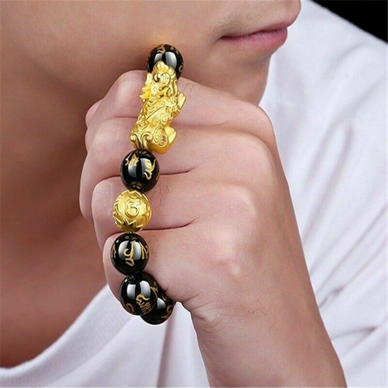 Black Obsidian Feng Shui Pi Xiu Bracelet Beads Attract Good Luck Wealth