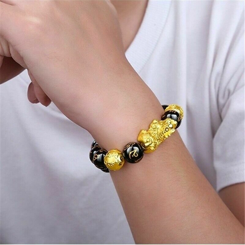 Black Obsidian Feng Shui Pi Xiu Bracelet Beads Attract Good Luck Wealth