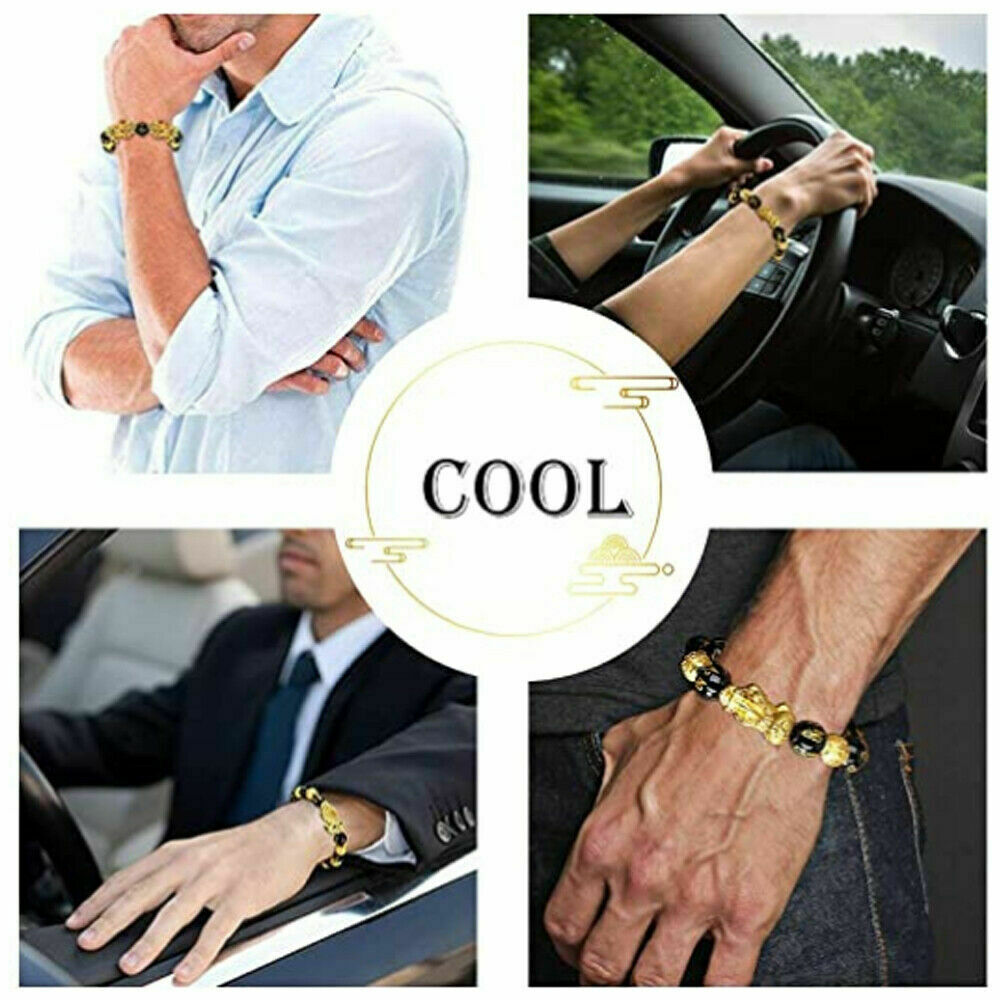 Black Obsidian Feng Shui Pi Xiu Bracelet Beads Attract Good Luck Wealth