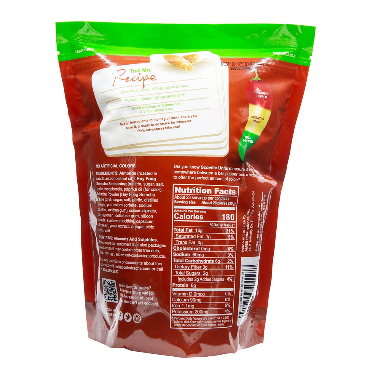 Sriracha Hot Chili Almonds- Seasoned with with Authentic Sriracha Flavor ~ 24 oz
