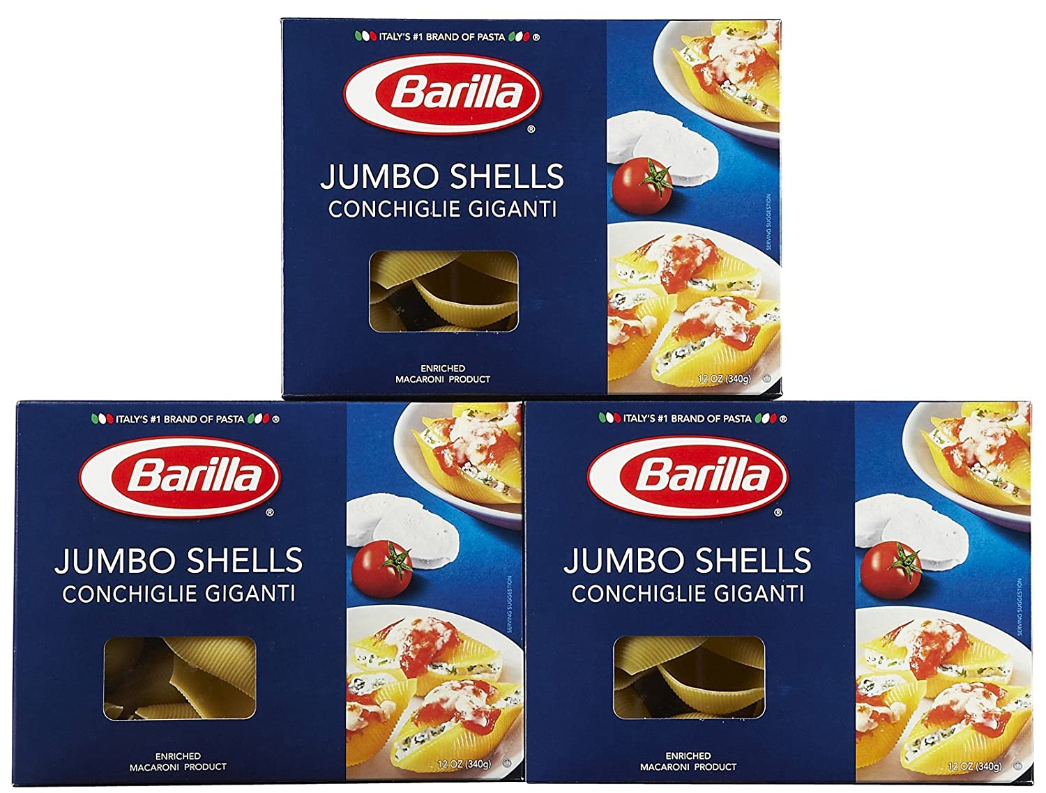 Barilla Jumbo Shells Pasta, 16 oz. Box (Pack of 3) - Italy's #1 Pasta Brand