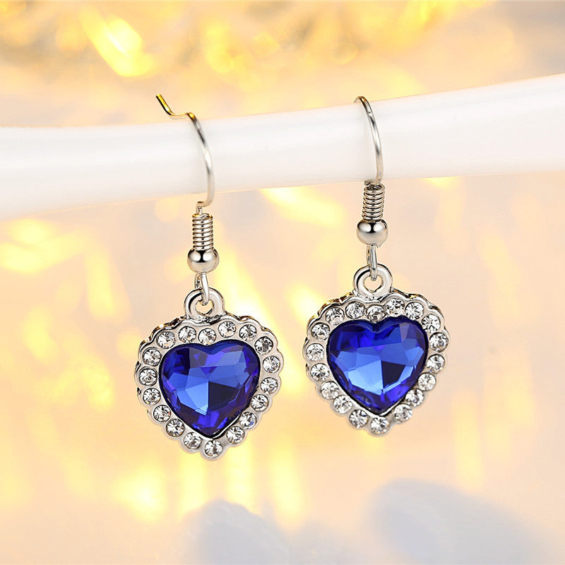 Korean Hot Women's Classic Heart of Ocean Crystal for Women Beach Heart Blue Set