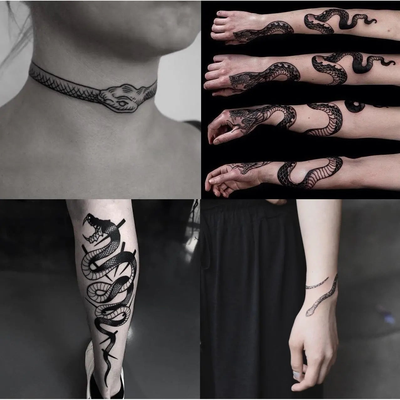 4Pcs Black Snake Temporary Tattoos For Men Women Neck Arm Body Art Waterproof