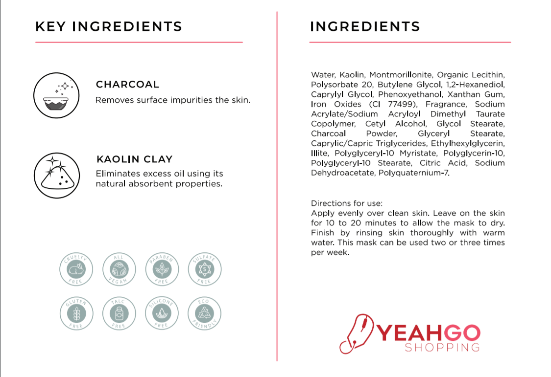 YEAHGOSHOPPING DETOXIFYING CHARCOAL MASK - 2 OZ (57G) MADE IN USA