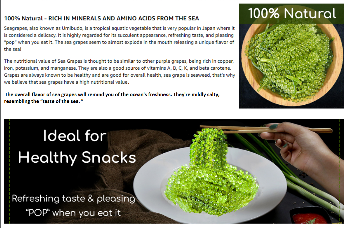 YEAHGOSHOPPING DRIED SEA GRAPES / DEHYDRATED CAULERPA LENTILLIFERA (100gram/ 3.52 Oz)