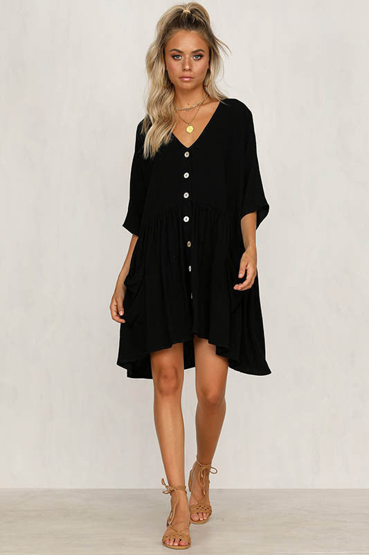 L38797 Hot Sale Women Summer Button Beach Dress