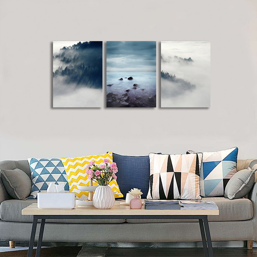 Abstract Wall Art Foggy Forest Wall Paintings Modern Landscape for Living Room