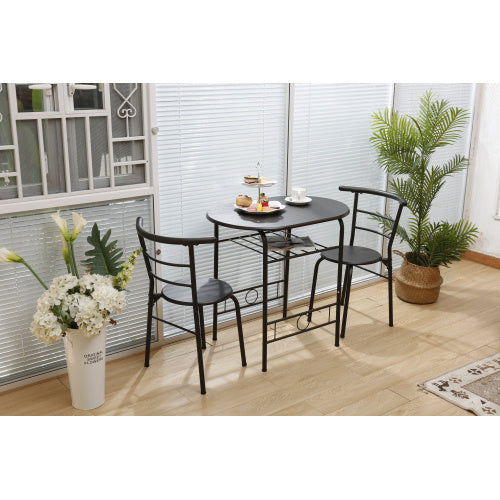3 Pieces Kitchen Table Set, Couple Dining Round Table Set with Metal Frame and Shelf Storage, Home Breakfast Table, 3 Piece Kitchen Table Set