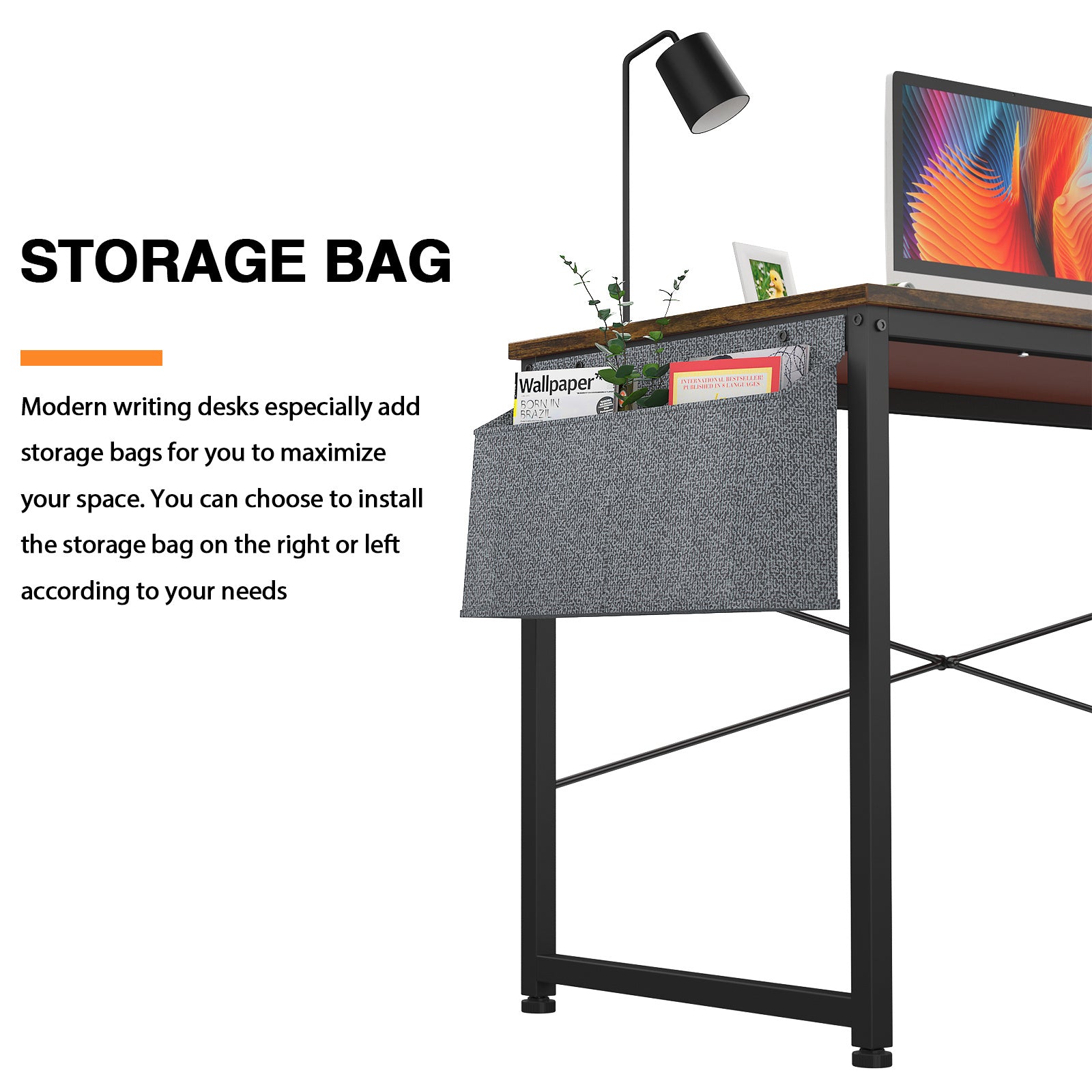 Free shipping Computer Desk 47 inch Home Office Writing Study Desk, Modern Simple Style Laptop Table with Storage Bag multicolor