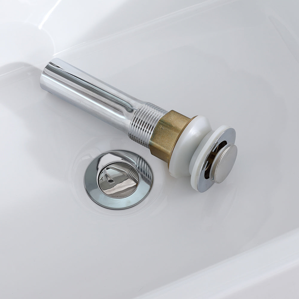 Bathroom Above Counter Square Ceramic Vessel Vanity Sink Art Basin - White Porcelain - with Pop Up Drain Stopper RT