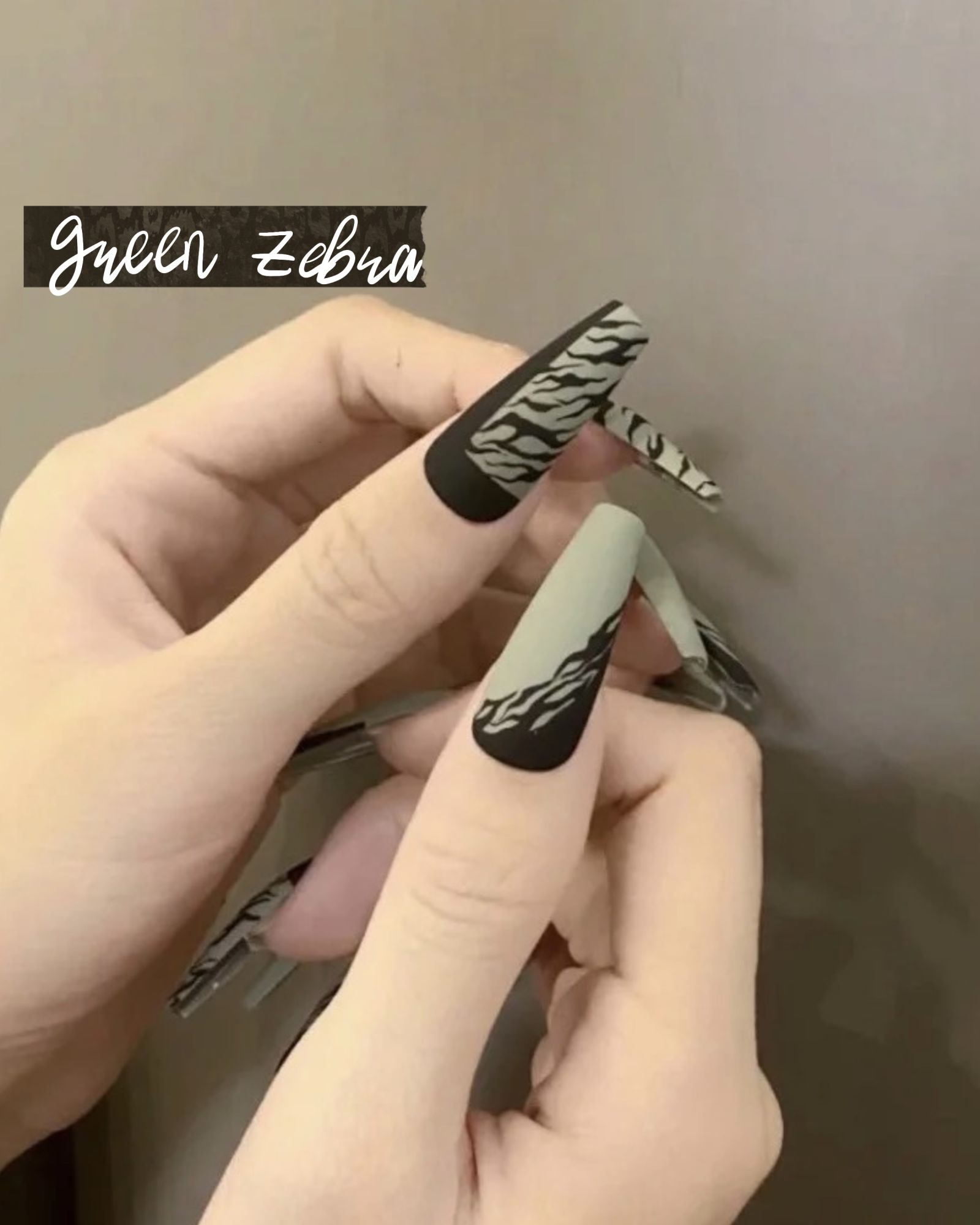 Zebra Prints green & black coffin nails/ballerina nails/press on/fake nails