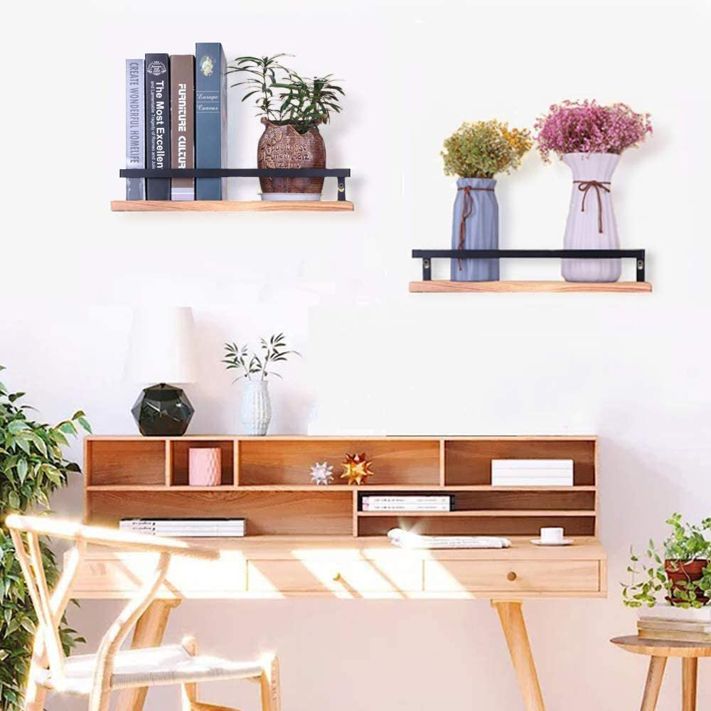 Floating Shelves with Towel Bar, Wall Mounted Storage Shelves Organizer for Bathroom, Kitchen, Bedroom, Living Room & Hallway, Set of 2, Dark Brown &light brown