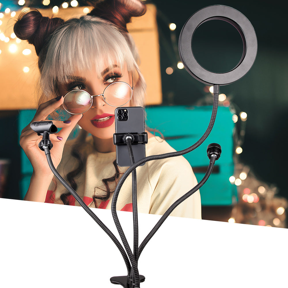6" 4 in 1 Selfie Ring Light with Tripod Stand for Live Stream Makeup,Mini Led Camera Ring Light Table Lamp Fill Light for YouTube Video Photography Shooting Vlog USB Plug YF