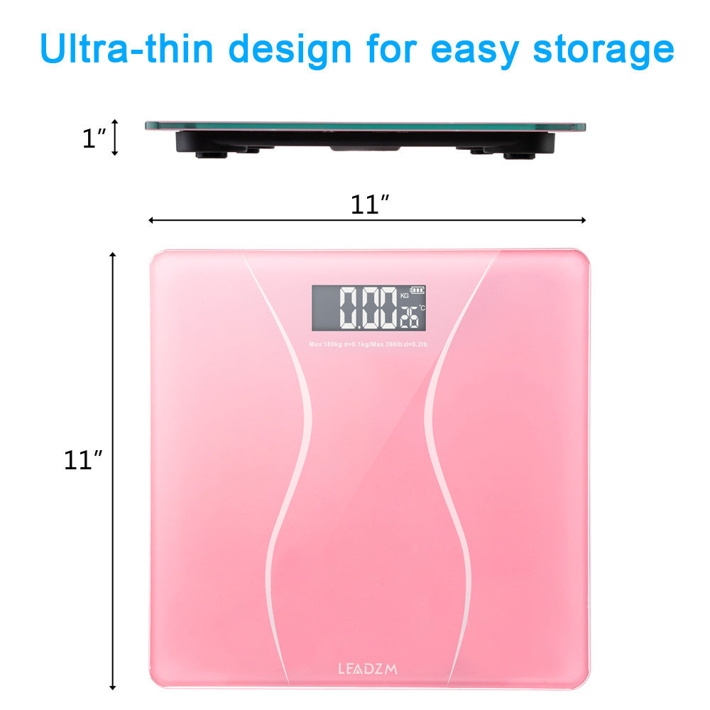 Digital Electronic LCD Personal Glass Bathroom Body Weight Weighing Scale 396 LB Pink