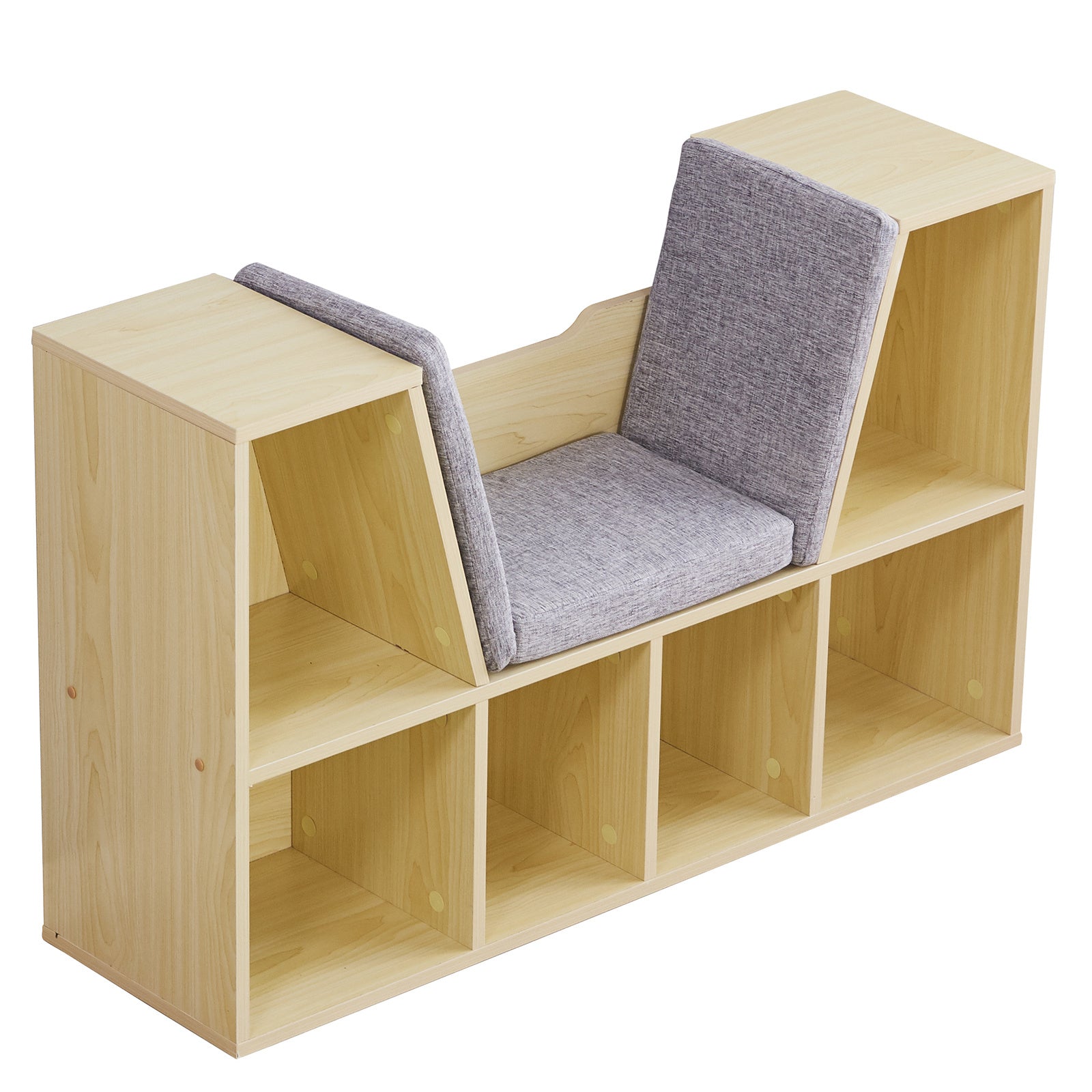 6-Cubby Kids Bookcase, Multi-Purpose Storage Organizer Cabinet Shelf for Children Dark Natural Color RT