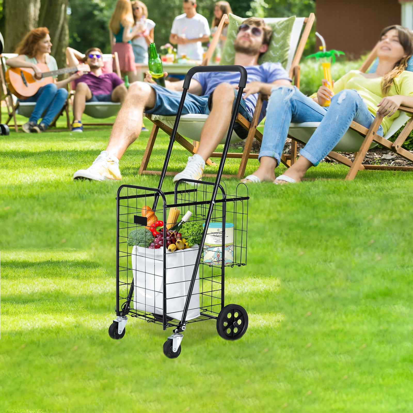 Free shipping Oshion Iron 1100mm Telescopic Armrest 0.8mm 16# Round Tube 30kg Silver Foldable Shopping Cart YJ