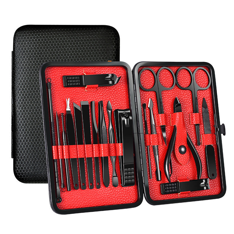 Portable Manicure Set 18 in 1 Stainless Steel Eyebrow Clip Pedicure Kit Nail Scissors Grooming Kit Travel Case