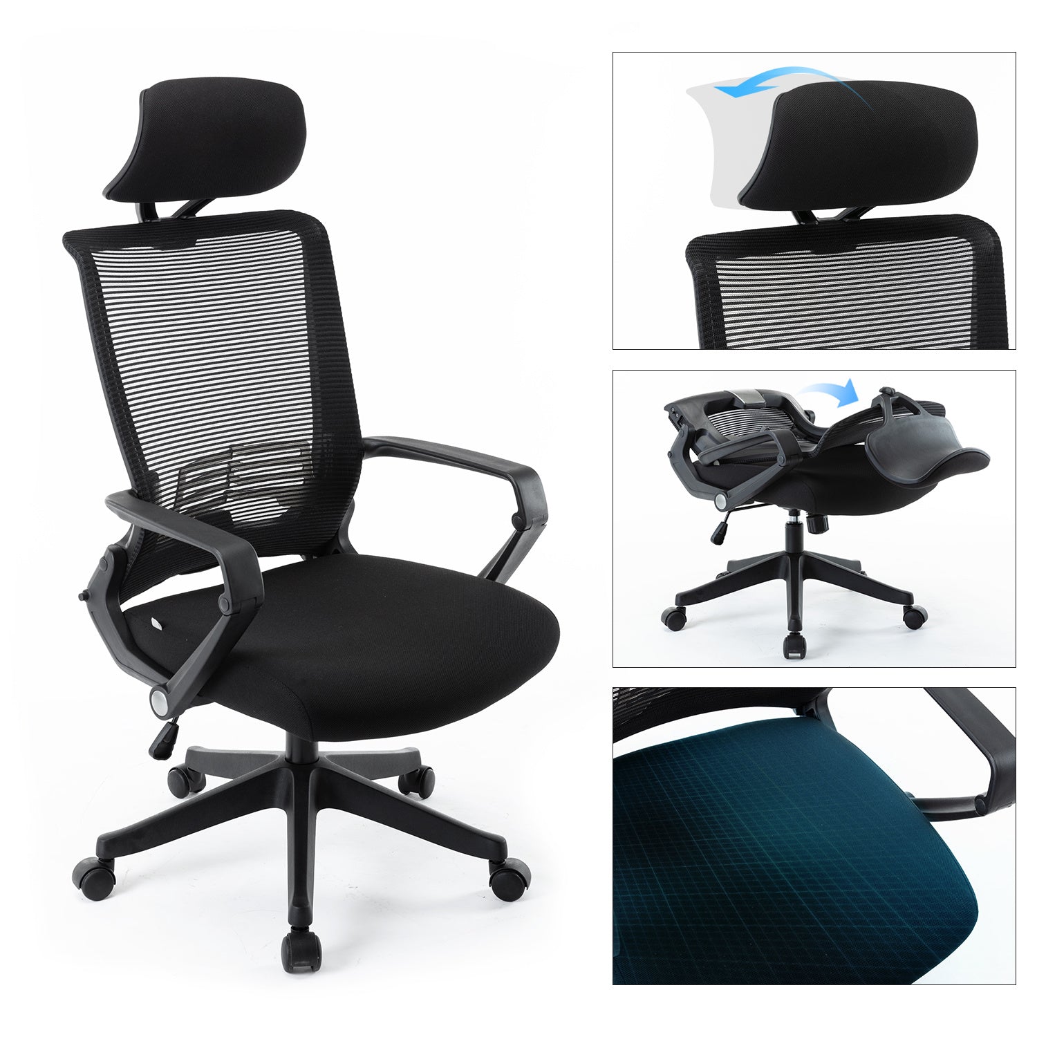 Free Shipping Mesh Office Chair, High Back Chair - Adjustable Headrest with Arms, Lumbar Support