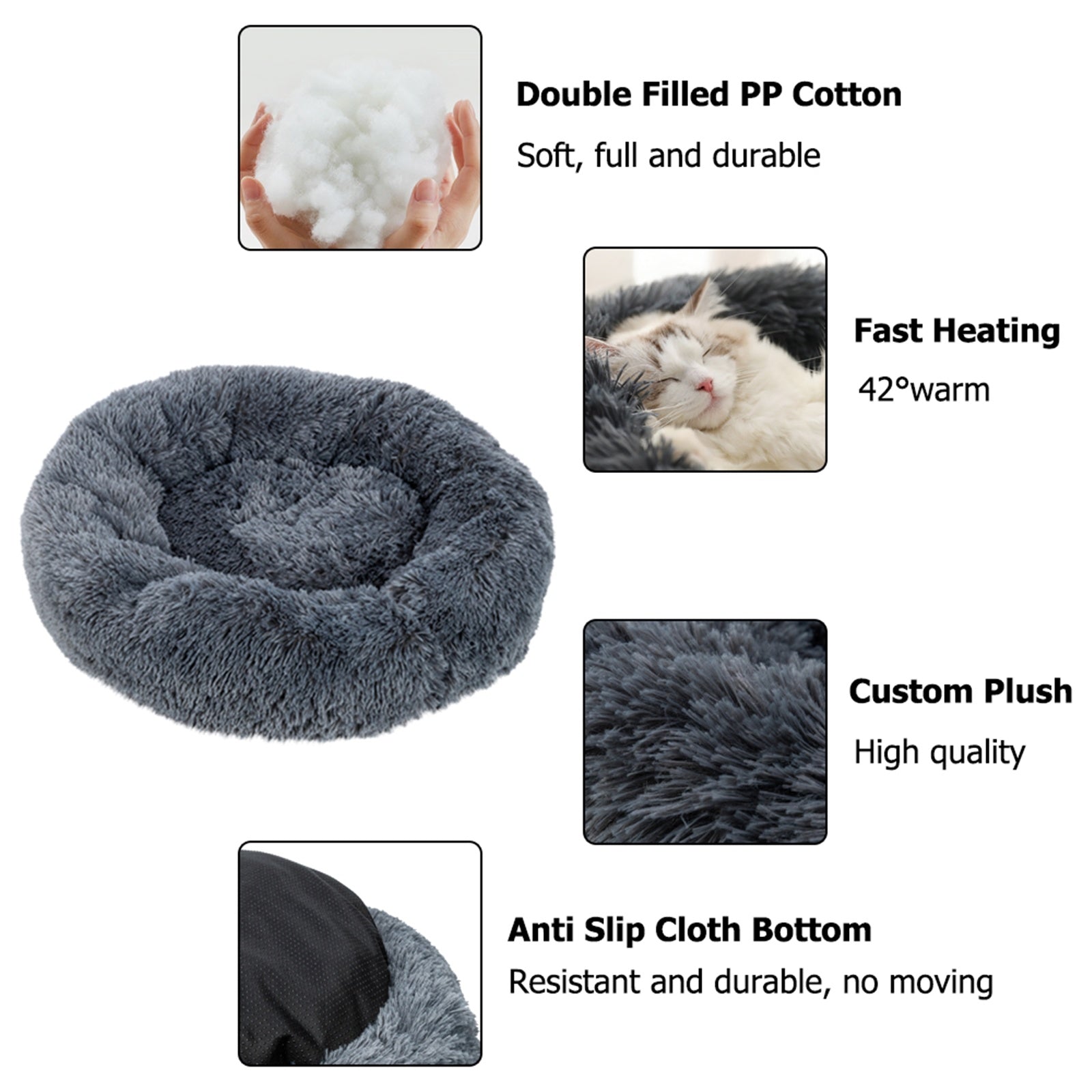 Dog Bed Cat Bed Comfortable Donut Cuddler Round Dog Pillow Bed Nest Anti-Slip Faux Fur Pet Bed Ultra Soft Washable Pet Cushion Bed for Dog Cat Joint-Relief and Improved Sleep YF