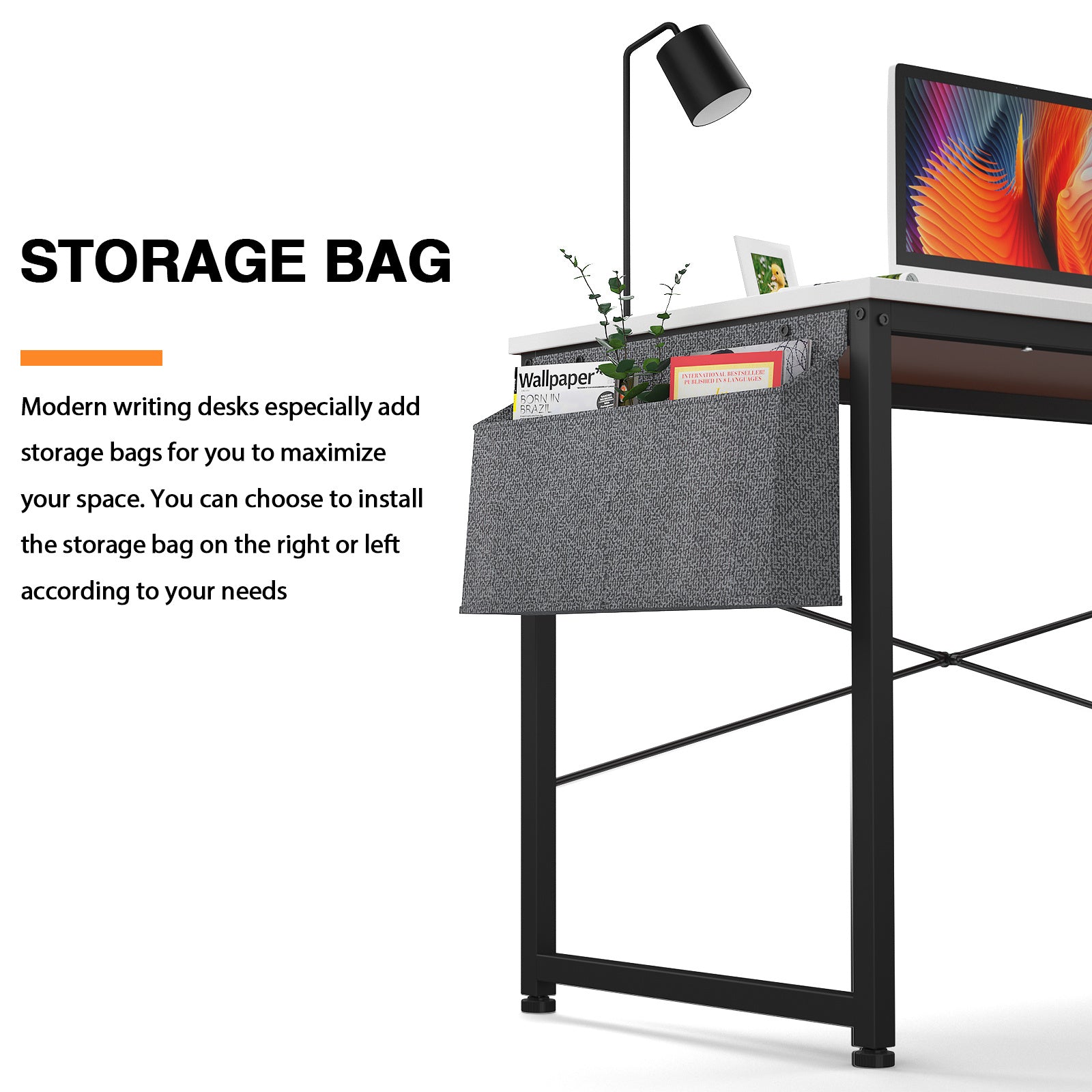 Free shipping Computer Desk 47 inch Home Office Writing Study Desk, Modern Simple Style Laptop Table with Storage Bag multicolor
