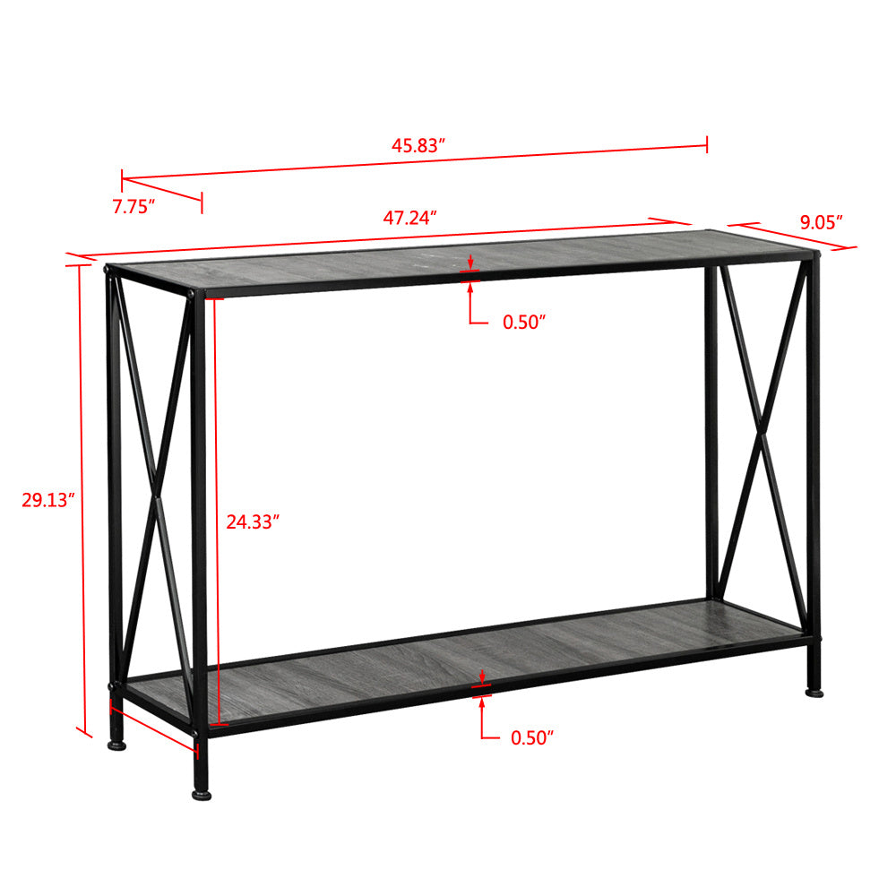 Grey MDF Countertop Black Wrought Iron Base 2 Layers Forked Console Table