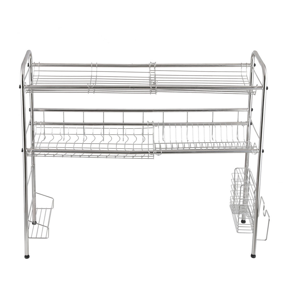 Over Sink Dish Rack, 2 Tier Stainless Steel Dish Rack Rustproof Durable Above Kitchen Sink Shelf Dish Drainer RT