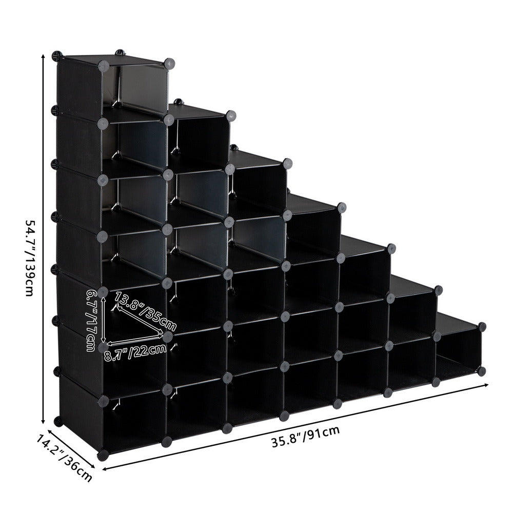 7-Tier Shoe Rack, Space Saving 28-Pair Plastic Shoe Units, Cabinet Storage Organizer, Ideal for Entryway Hallway Bathroom Living Room and Corridor XH