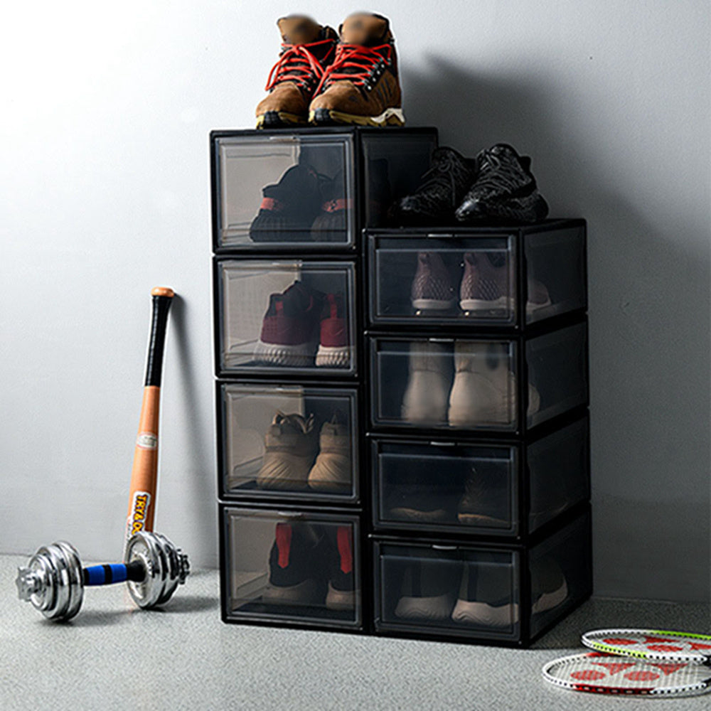 Free shipping 10PCS Storage Shoes Box Womens Mens Shoe Storage Display Box Plastic Foldable Stackable Shoe Container Clear Closet Shelf Shoe Organizer YJ