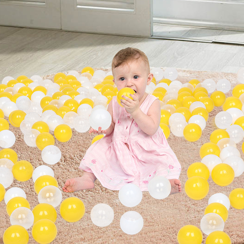 100pcs 7cm Fun Soft Plastic Ocean Ball Swim Pit Toys Baby Kids Toys (Yellow white Transparent) YF