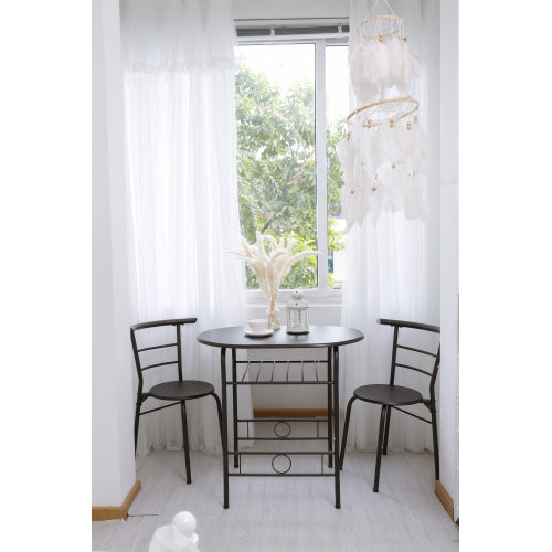 3 Pieces Kitchen Table Set, Couple Dining Round Table Set with Metal Frame and Shelf Storage, Home Breakfast Table, 3 Piece Kitchen Table Set