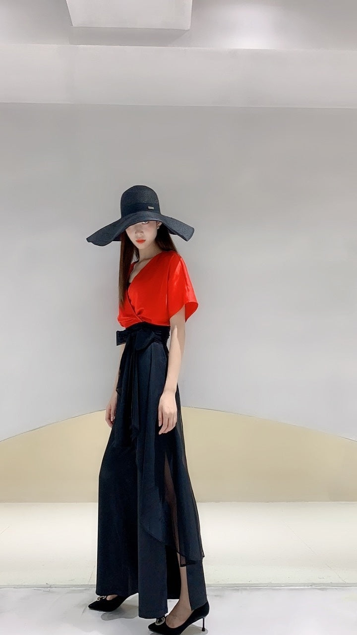 2020 Hot Selling VLUEE Women's Flowy Short Sleeve Loose Fit and Elastic Waist Wide Leg Pants