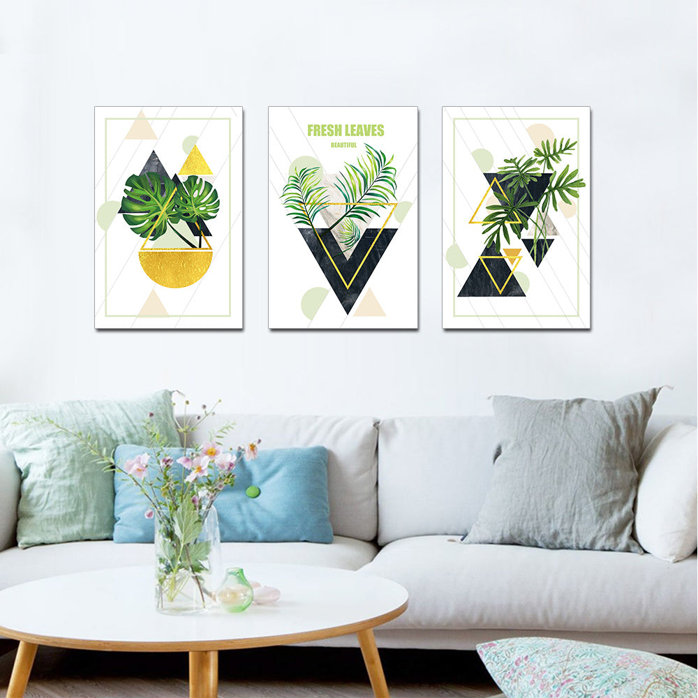 Abstract Wall Art Geometric Green Leaves Picture Plant Painting for Wall Decor