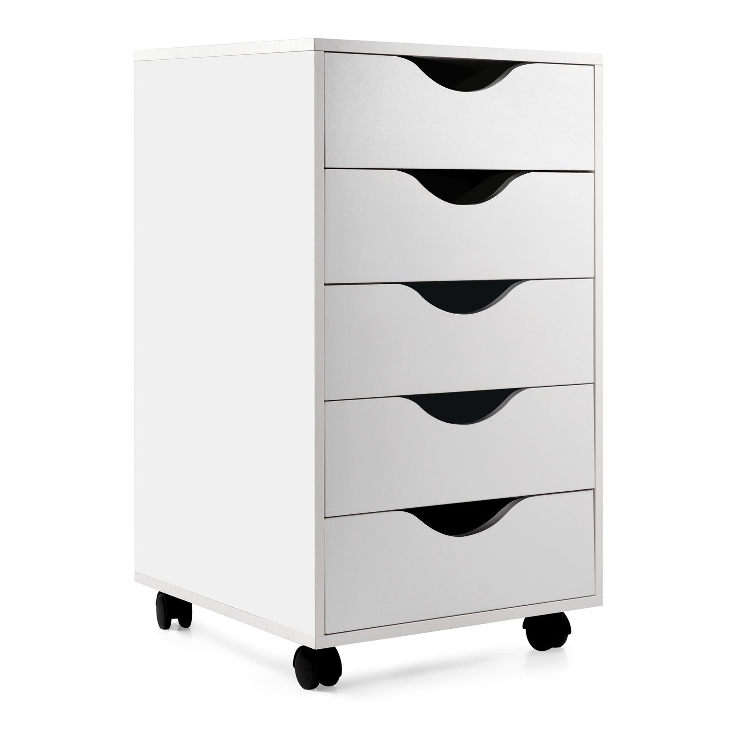 Mobile Filing Storage File Vertical Wood Cabinet with Wheel Lockable Casters, 5-Drawer, 24”H