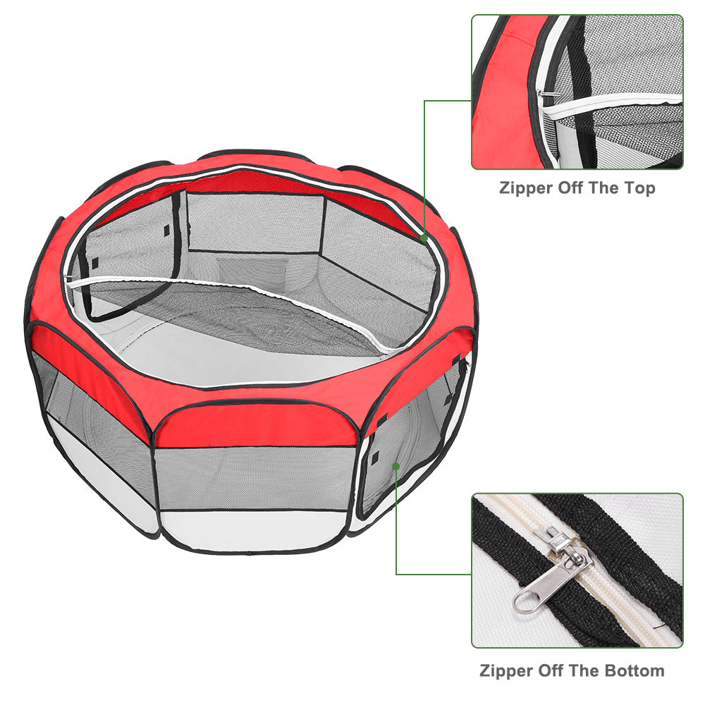 45" M Portable Foldable Pet playpen Exercise Pen Kennel + Carrying Case for Larges Dogs Small Puppies/Cats | Indoor/Outdoor Use | Water Resistant  Red YF