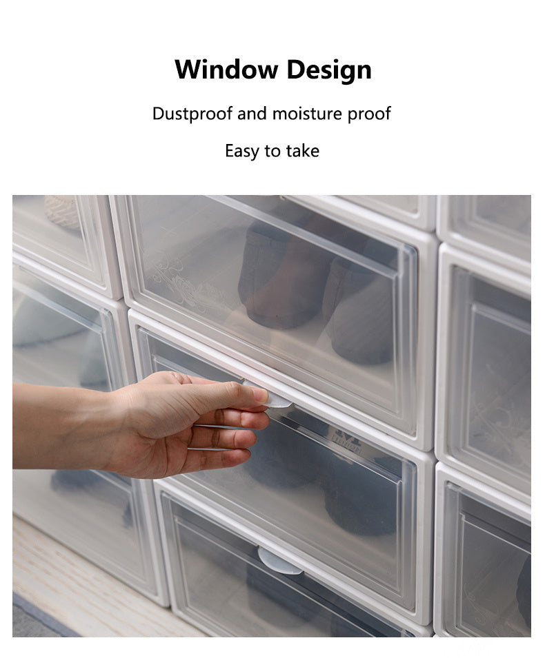 Free shipping 10PCS Storage Shoes Box Womens Mens Shoe Storage Display Box Plastic Foldable Stackable Shoe Container Clear Closet Shelf Shoe Organizer YJ