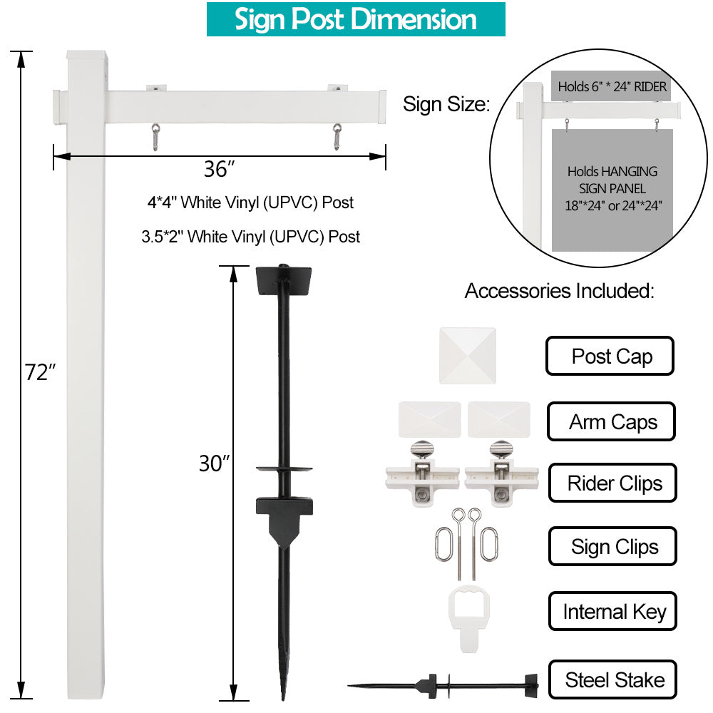 Free shipping Real Estate Sign Post with Flat Cap 6ft. (4"x 4"x 72") Realtor Yard Sign Post for Open House and Home for Sale