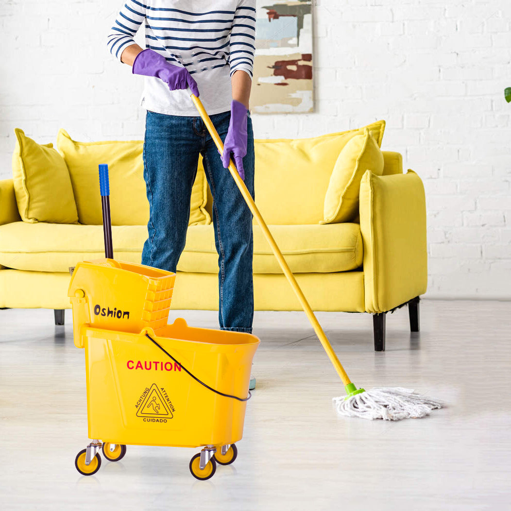 Wavebrake Mopping System Bucket and Side-Press Wringer Combo, 36L 34Quart 9.5Gallon Yellow RT