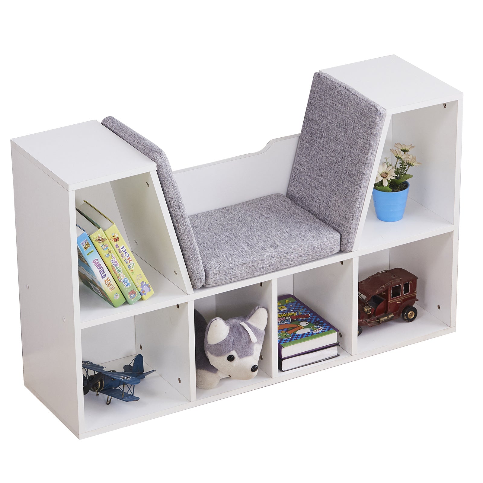 6-Cubby Kids Bookcase, Multi-Purpose Storage Organizer Cabinet Shelf for Children Dark Natural Color RT