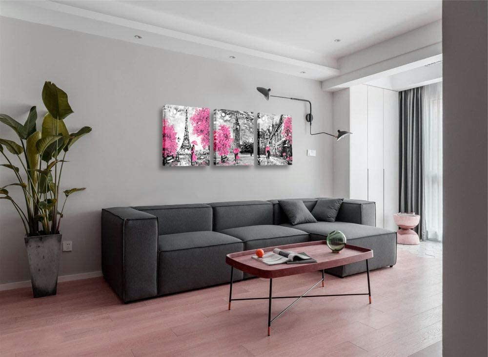 Black and White Wall Art Girls Pink Paris Theme Canvas Prints Eiffel Tower Wall Paintings London Big Ben Pictures for Bedroom Living Room Bathroom Wall Decor