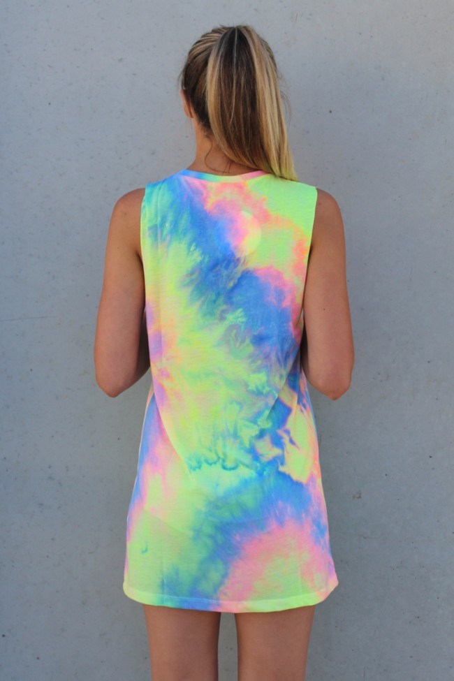Free local delivery Sun Women Summer Short Dress Holiday Beach Casual Loose Rainbow Sundress