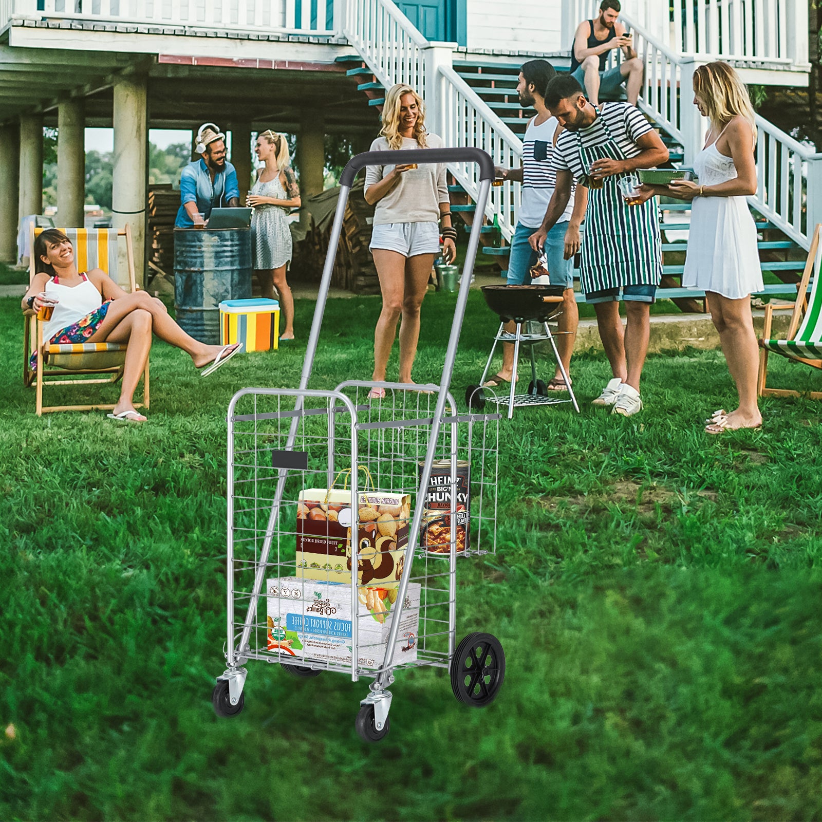 Free shipping Oshion Iron 1100mm Telescopic Armrest 0.8mm 16# Round Tube 30kg Silver Foldable Shopping Cart YJ