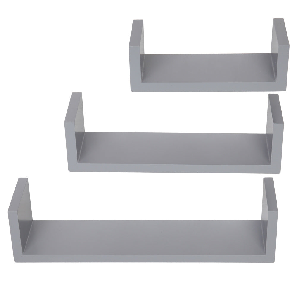 Set of 3, Floating Display Shelves Ledge Bookshelf Wall Mount Storage Gray Floating Shelves Wall Mounted - Decorative Storage Shelf, Multi-use Home Studio Furniture RT