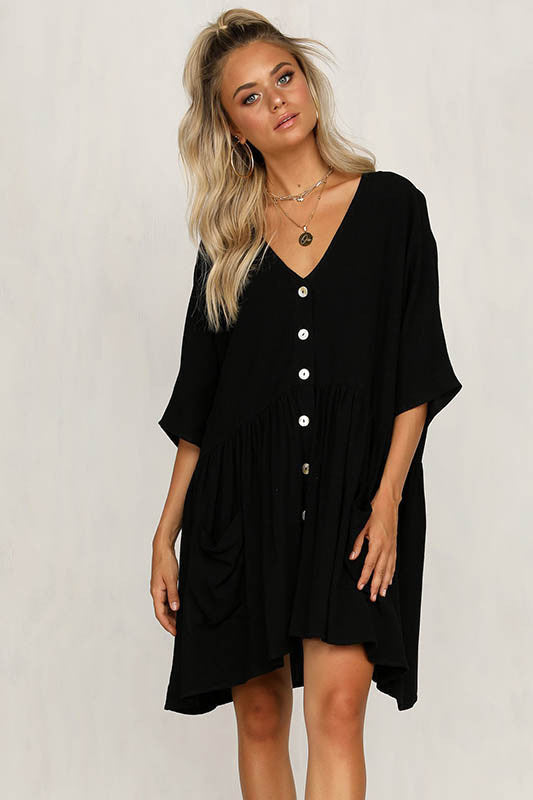 L38797 Hot Sale Women Summer Button Beach Dress