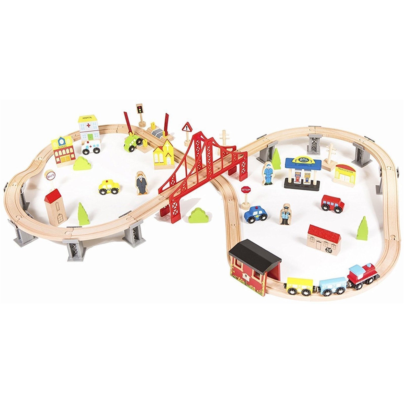 70pcs Wooden Train Set Learning Toy Kids Children Fun Road Crossing Track Railway Play Multicolor YF